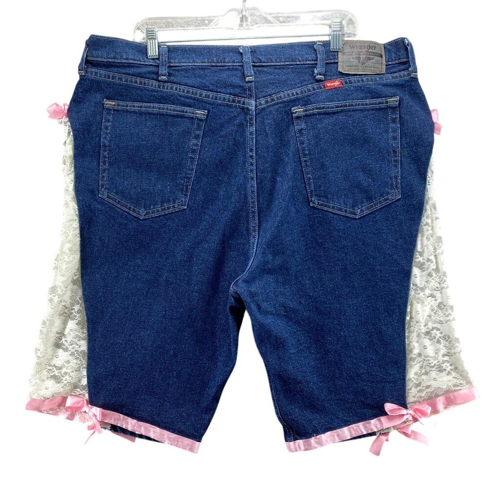 Custom Coquette Bow Denim Shorts 🎀 Fairy Kei Lace Wrangler 38 - Picture 3 of 9